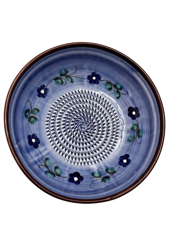 Elaboracion Other - Elaboracion Artesanal Triple Glazed Blue Floral Garlic Grater Zester Bowl Spain